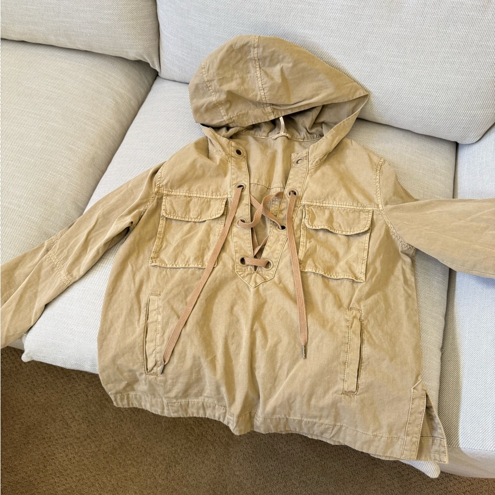 Free People lace up khaki pullover with hood